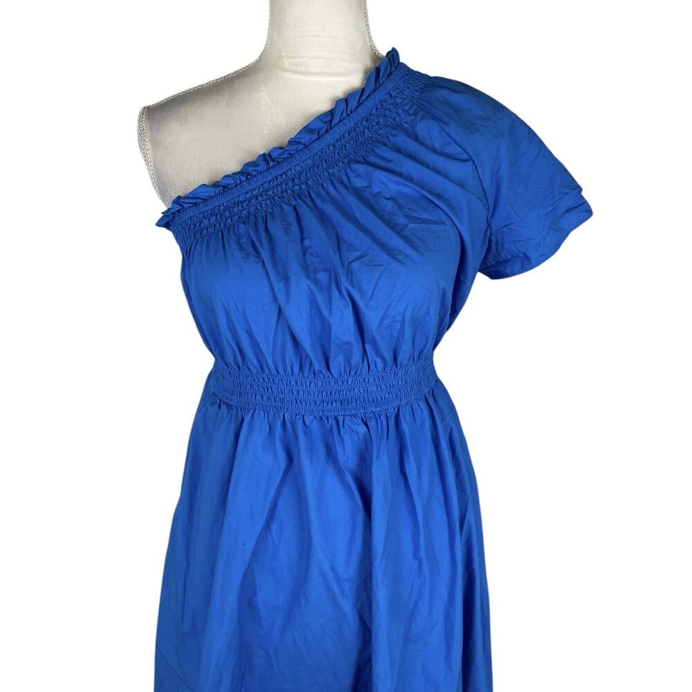 J. Crew Blue One Shoulder Cotton Poplin Midi Dress Coastal Resort Size Small - Picture 6 of 9